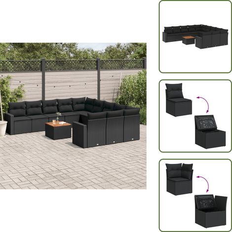 The Living Store 12-tlg. Garten-Sofagarnitur mit Kissen Schwarz Poly Rattan - Gartenmöbel Set - Esszimmergarnitur - Outdoor Möbel - Lounge Set - Balkonmöbel (1/5)