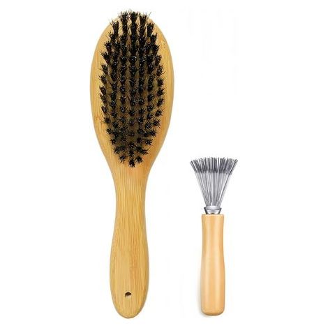 - Hundebürste - Pflegebürste - Naturborsten für sanfte Massage - Für kurzhaarige Hunde und Katzen - Naturfarbe - 12 x 8 cm (1/5)