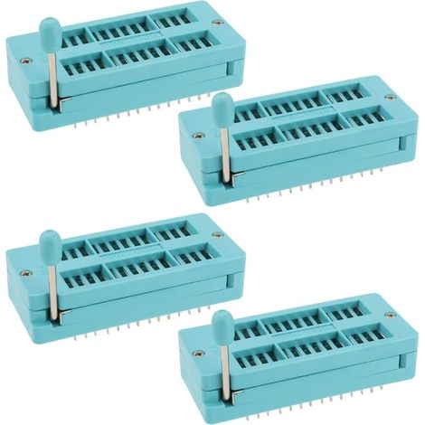 Set of 4 28-Pin ZIF Test Sockets, 2.54mm Pitch, for Integrated Circuits, Microcontrollers, Chips, Breadboards, and IC Programming (1/5)