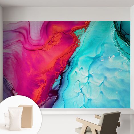 Papier peint intissé décoratif avec colle pour salon chambre et bureau Installation rapide Vague colorée 152x104 cm (1/5)