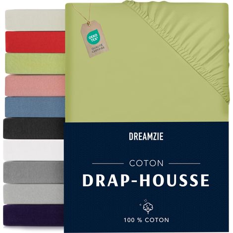 Drap Housse 70x190/200 100% Jersey Coton Vert Linge de Lit (1/5)