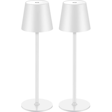 Confezione da 2 lampade da tavolo a LED dimmerabili, senza fili, ricaricabili, colore della luce calda 3000K, per interni ed esterni, con tipo C, alluminio (bianco)