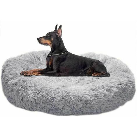 Lit Chien Ronde - Coussin Donut Extra Large 80 cm - Bord Relevé Rembourré - Tissu Oxford Imperméable Anti-dérapant - Gris Clair - 1 Pièce (1/5)