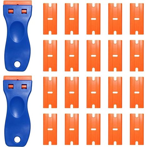 2 Pièces Grattoir Vitre, Grattoir Plaque Vitrocéramique avec 20 Lames Grattoir Plastique Multifonction Outil Nettoyage Rayure pour Enlever Colle Autocollant Peinture Résidus Verre Fenêtre Plaque Mur (1/5)