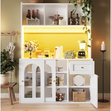 Buffetschrank 120x35x167 cm weiß aus MDF und Holzwerkstoff mit LED, Glastüren und verstellbaren Ablagen (1/5)