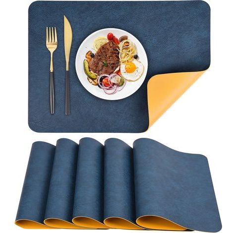 Set de Table en Cuir Lot de 6 Sets de Table Lavable imperméables PU Résistant à la Chaleur 43 x 30 cm/16.9 11.8in (Bleu&Jaune, 6) (1/5)