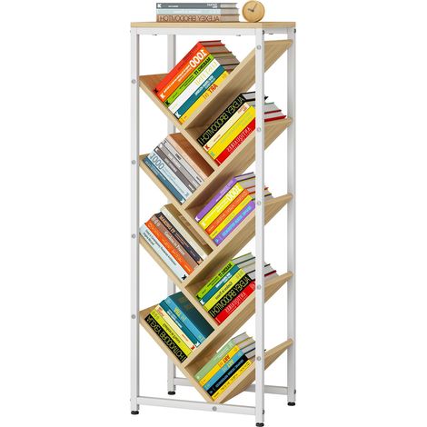 Bibliothèque Arbre à 9 Niveaux,Bibliothèque d'angle,Naturel Bibliothèque en Bois sur Pied Présentoir Étroit Étagère Cadre en Métal pour Chambre Salon Bureau à Domicile (1/5)