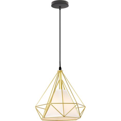 Pendelleuchte, 1 Flammig Hängelampe in Diamant Form, Vintage Kronleuchter mit Käfig für Wohnzimmer Schlafzimmer Esszimmer Küche - Gold mit Schwarzes Kabel 1PCS