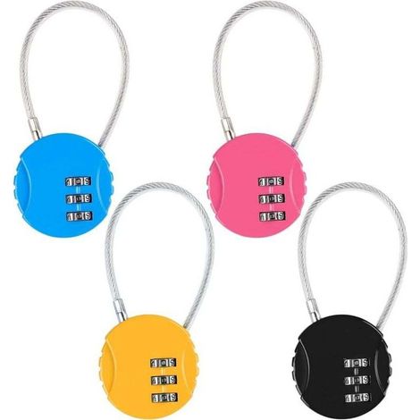 4 PCS Cadenas Code,Cadenas Code à 3 Chiffres (4 Couleur),Cadenas Valise Avion,Cadenas Câble à Code pour Vélo, Sac de Voyage,Casier ou Sac à Dos-DOU