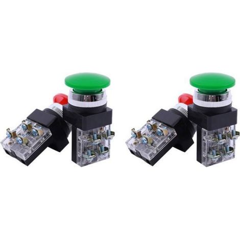 2X Interrupteur A Bouton-Poussoir Momentanee de de Champignon Rouge Vert de AC 250V 6A DPST vert& rouge& noir (1/5)