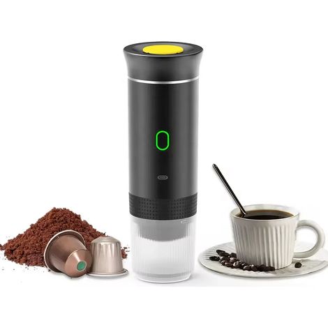 Cafetière électrique portable sans fil, 3 fonctions, idéale pour les voyages et les activités de plein air, noire (1/5)