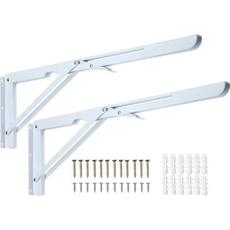 Supports muraux robustes (20 pouces) - Lot de 2 - Supports de table/banc triangulaires pliables en métal blanc (50 cm) (1/5)