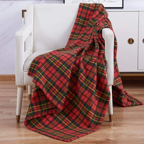 Bedruckte Fleecedecke 120x150cm, Sofa-, Bett- oder Autoabdeckung, rot kariert