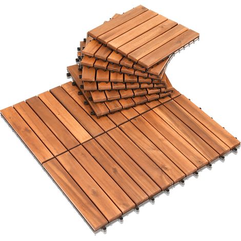 SWANEW Set di 55 piastrelle per terrazza in legno di acacia - 55x55cm - per giardino/piscina interna/esterna- Legno naturale