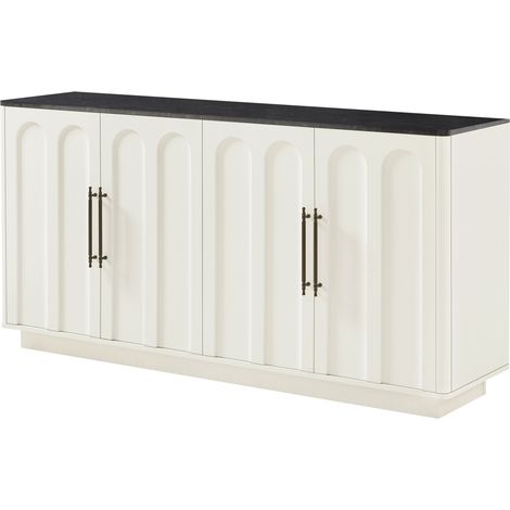 Buffet avec 4 portes, charnières à fermeture douce et fixation anti-basculement, 160 cm, blanc et noir (1/5)