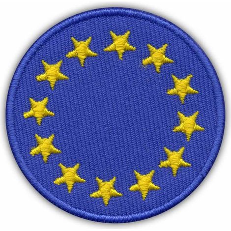 Runder Aufnäher mit EU-Flagge – selbstklebende Rückseite – gestickter Aufnäher/Abzeichen/Emblem