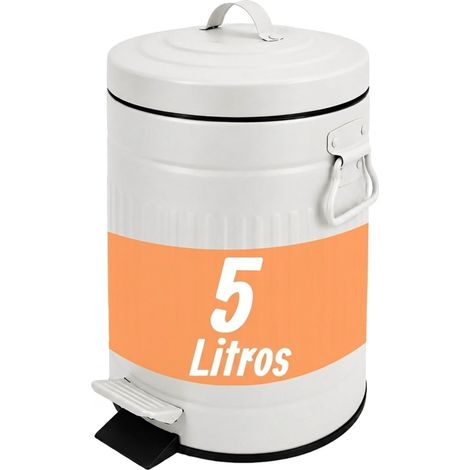 Relaxdays Cubo cosmético 5 l, diseño retro, cierre suave, cubo interior extraíble, metal, papelera de baño, blanco (1/5)