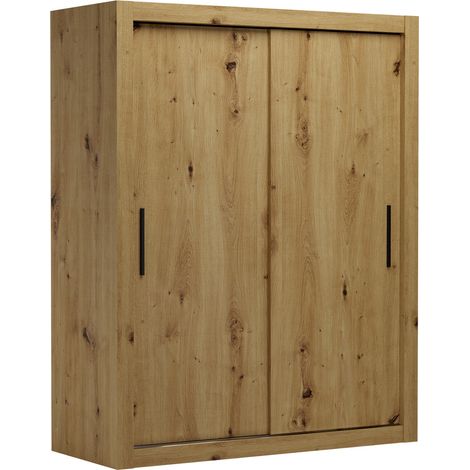 Les Tendances – Armoire adulte DIVA 160 cm – 2 portes coulissantes – Panneaux laminés 16 mm – Design gain de place – 5 étagères + penderie (1/5)