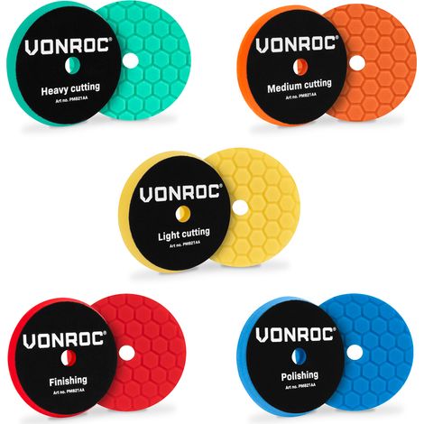 VONROC Disques de polissage – Ø125 mm – Disques de lustrage – Jeu complet de 5 pour la correction, la restauration de la brillance et la finition (1/2)