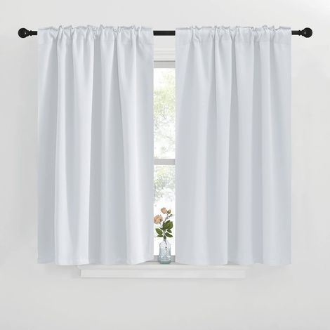 Kurze Gardinen / Halbgardinen für Schlafzimmer-, Küchen-, Wohnmobil- und Badezimmerfenster – Weiß. 76 x 60 cm (2er-Set)