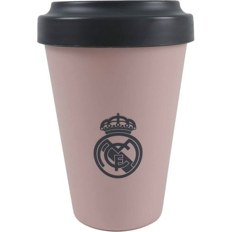 CYPBRANDS Real Madrid, Vaso para llevar, Take Away, con Tapa, Color Rosa, Producto Oficial