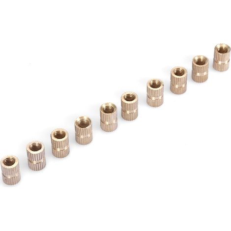 10 écrous cylindriques moletés en laiton M6, moulés avec insert (M612L8,3MM) (1/5)