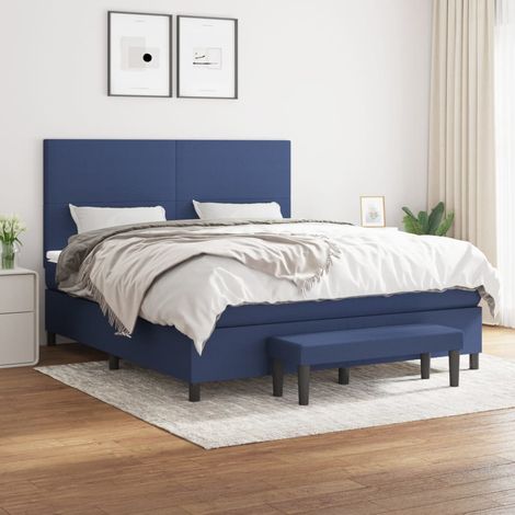 Boxspringbett mit Matratze Blau 180x200 cm Stoff (1/5)