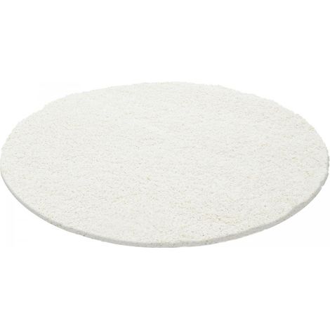 Tapis poils longs shaggy Ø80cm crème tissé rond motif uni UNI L