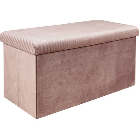 Banc Coffre Pliable en Velours Côtelé Rose (1/5)