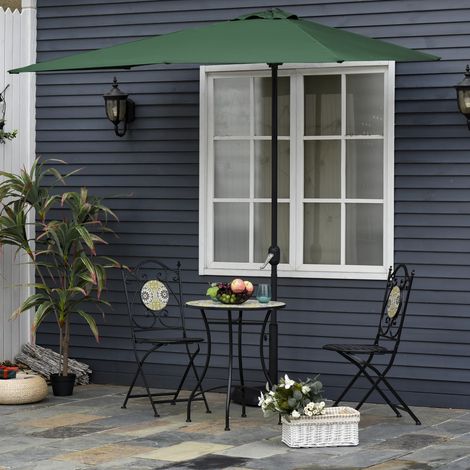 Parasol para Pared 230x130x245 cm Media Sombrilla con Manivela Protección UV 30+ Impermeable Verde