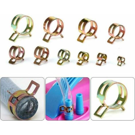 Clips à ressort colliers de serrage - - Lot 100 - Acier 65Mn - Diamètre 6–22 mm - 10 tailles (1/4)