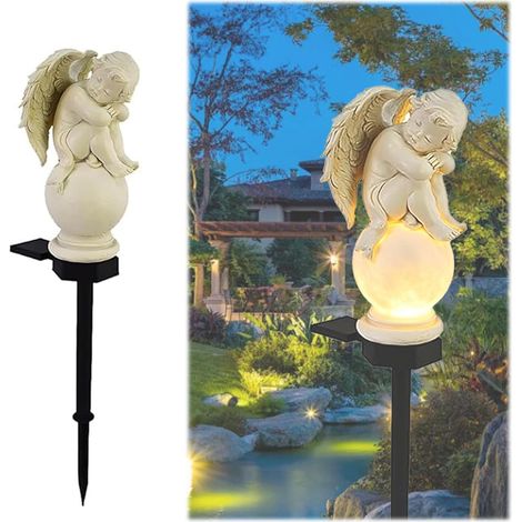 Gartenleuchten Engel Solar Leuchte, LED Engel für Grab IP65 Wetterfest, 48cm Grabengel Wetterfest mit Erdspieß, Außenbeleuchtung Nachtlicht für Außen Gartenfigur Deko, Lawn, Path (1/5)