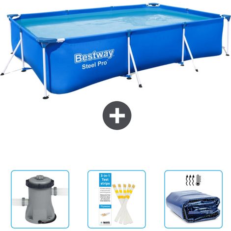 Piscine Bestway Rectangulaire Steel Pro - 300 x 201 x 66 cm - Bleue - Incluse Accessoire CB38