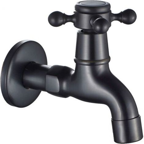 (Black) Vintage Cold Water Faucet with Single Handle G1/2 Interface - Wall Mounted Mop Faucet for Bathroom Sink (1/5)