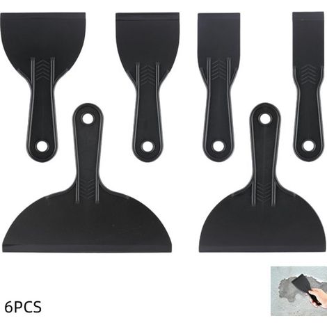 Lot de 6 grattoirs en plastique, résistants et flexibles, pour mastic et peinture, nettoyage sans rayures, noirs, 20 x 18 cm (1/4)