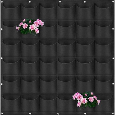 Sac à Plantes Mural, Sacs de Culture Muraux, Sac de Plantation Suspendu Pot de Fleurs Mural Extérieur, Sac à Plantes Mural en Feutre Vertical (Noir) (1/5)