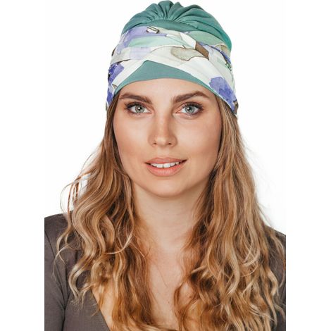 Turbante primaverile da donna Lena mint-437, sciarpa morbida adatta anche dopo la chemioterapia (1/5)
