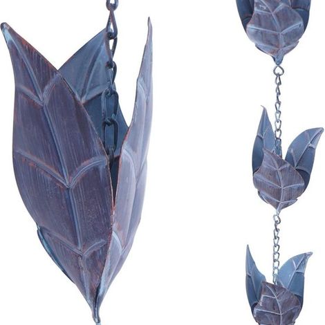 Catena per la pioggia - Stile retrò, blu ferro, a forma di foglia - 2,6 m (1/2)