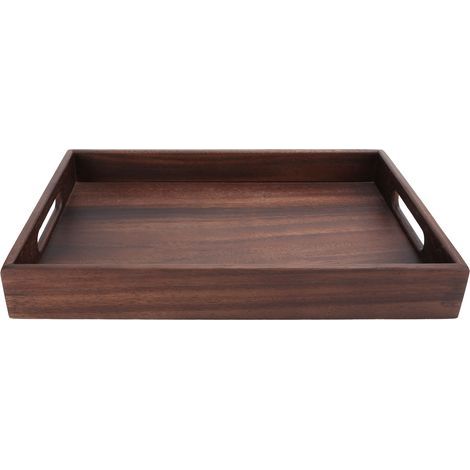 Plateau de service rectangulaire en bois avec rainures plateau petit-déjeuner pour thé café fruits snacks (1/5)