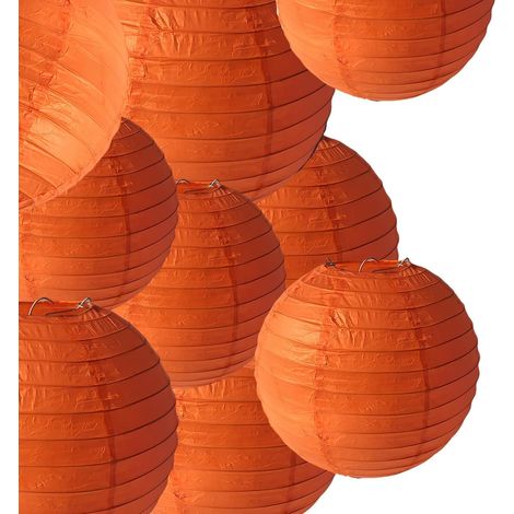Lampions en Papier Orange - Lot de 10 - Style Traditionnel - Décoration Suspendue Intérieur Extérieur - Mariage Fête Jardin - Tailles Variées (1/5)