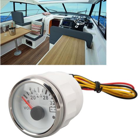 DC9-32V 52MM Nadelvoltmeter DC18V-32V, weißes Zifferblatt mit silberner Abdeckung, geeignet für Wohnmobile, Yachten, Fischerboote und Schiffe (Referenz: CX6012). (1/5)