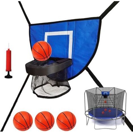 Basketballkorb, abnehmbarer Ring für Trampolin, flexibler Rahmen mit 4 Bällen und Pumpe für Garten, Rasen, Turnhalle, blau - (1/5)