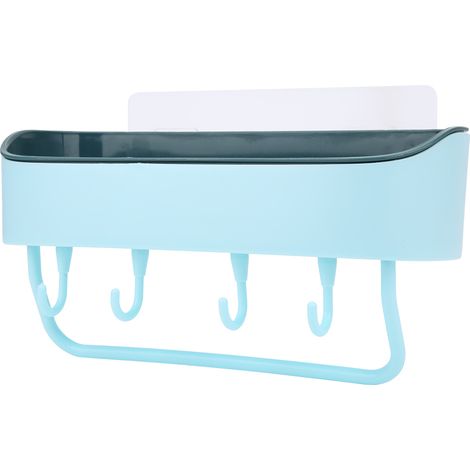 Étagère murale de salle de bain sans perçage, porte-shampoing et gel douche, accessoires de rangement (bleu clair) (1/5)