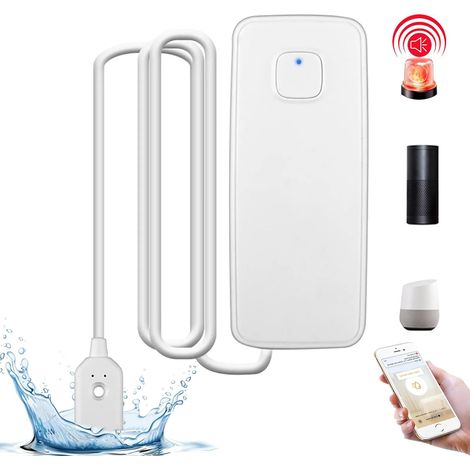 Détecteur de fuite d'eau - Alarme d'eau : 80 dB - Détecteur Wi-Fi puissant - Capteur de niveau d'eau contrôlable via application - Alarme intelligente pour salle de bain, buanderie, cuisine (1/5)