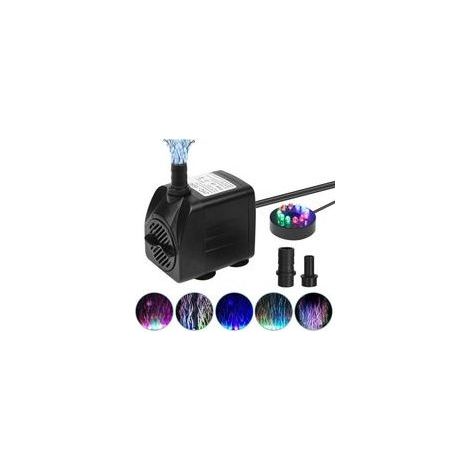 Pompe submersible 800L/H 15W – Hauteur de levage 1,5 m – Ultra-silencieuse avec 12 LED colorées – 4 ventouses et 2 buses 1,8 m (1/5)