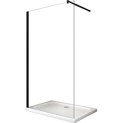 Moderna Parete Doccia Walk-in 8mm con telaio e braccio Nero, Easy-Clean H 200 cm - 68-70