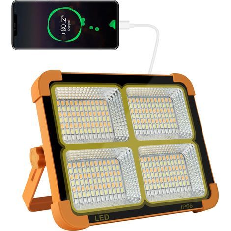 Foco LED recargable AIDUCHO, linterna de trabajo portátil con panel solar, lámpara recargable por USB de 12000 mAh, para camping, obra, garaje, taller. (1/5)