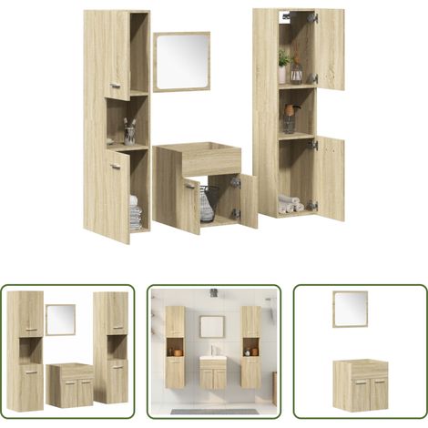 Armoire salle de bain -  Ensemble de meubles de salle de bain 4 pcs chêne sonoma (1/5)