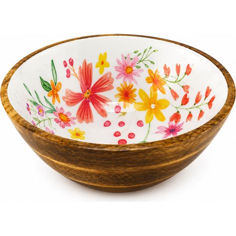 Saladier en bois de manguier décor floral (1/2)
