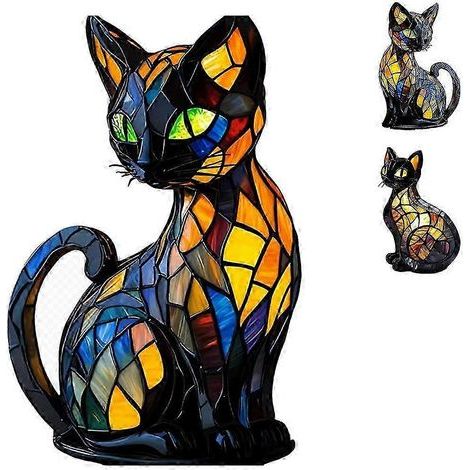 Lampe chat mosaïque, chat lumineux, lampe chat Tiffany, lampe chat vitrail, lampe chat, lampe chat Solymall (1/5)